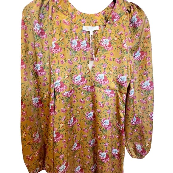 LoveShackFancy Floral Kinnear Satin V-neck Midi Ruby Goldmine Dress Size 00 - Picture 4 of 11